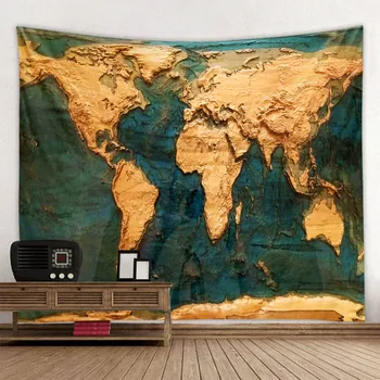 Реколта Карта на света, Арт Гоблен, Кошмарен Карта на Съкровище, монтиран на стената Бохо Начало Декор, Изящни Одеало от полиестер, Шал, Покривки