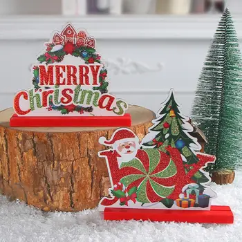 Украса на Коледната трапеза, Празничен декор за Коледно парти, Дядо Коледа, Украшение във формата на Снежен човек, Комплект дървени занаяти, Украса за работния плот, Санта