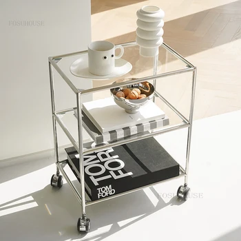 Творчески Кафе на Модерни Маси с Кухненски Дизайнерска масичка за кафе от неръждаема Стомана, Произведено Стъклена Маса, Рафтове за съхранение на мебели за дома