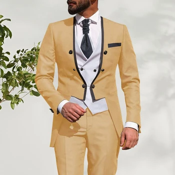 Класически Мъжки костюми, Сватбени смокинги за младоженеца, оборудвана бизнес всекидневен костюм за мъже, 3 предмет (блейзър + жилетка + панталон, костюм Homme