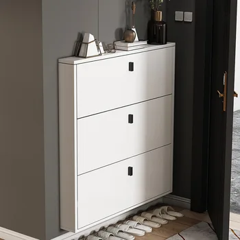 Шкаф за обувки в една малка стая Вертикално съхранение на Дървен Скандинавски ултратънък преносим шкаф за обувки, антре с Мебел за дневна