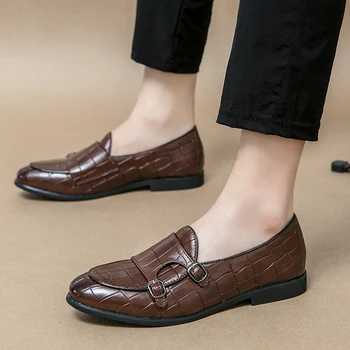 Нова мъжка кожена обувки, черна и класически мъжки ежедневни обувки, без закопчалка, кръгли мъжки обувки за шофиране с мека подметка, бизнес лоферы