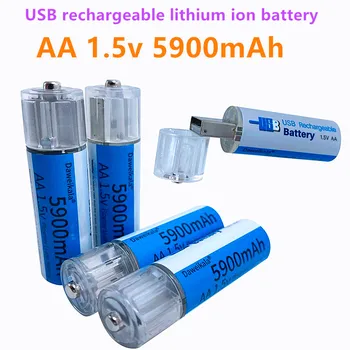 Батерия АА 1.5 V 5900mAh USB акумулаторна литиево-йонна батерия АА 1.5 V батерия за дистанционно управление игрушечным светлина Batery + безплатна доставка