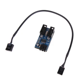 9pin USB-конектор от 1 до 2 конектори за разширяване на USB 2.0, Сплитер, Кабелен конектор на дънната платка, адаптер-Множител