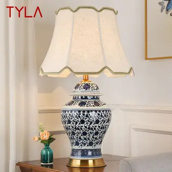 Настолна лампа от съвременната керамика TYLA с led осветление от китайски синьо-бял порцелан за дома, хол, спалня