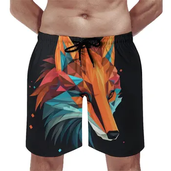 Спортни къси панталони, Красиви Хавайски топене с лисици ръка, Геометрични фигури от хартия, бързо съхнещи Мъжки Шорти за Бягане, Високо качество, по-Големи размери, Плажни Къси Панталони