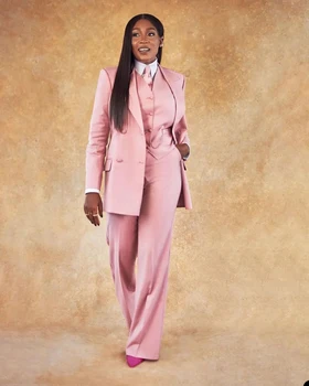 Розово Женски комплект от 3 теми, елек, яке, Панталони, Всекидневни Блейзър с джоб на ревера, Големи Размери, Модерен Елегантни Рокли за всеки ден в африканския стил