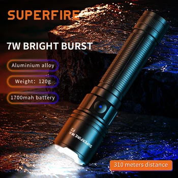 SuperFire F2, ултра-мощен led фенерче, преносими трайни акумулаторни лампи, зуум-фенерче Type-C, фенер за риболов, къмпинг