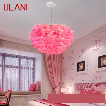 Окачен лампа ULANI Nordic, Креативен Модерен розов led Ретро лампа с пера, Модерни осветителни тела за дома, трапезария, спалня