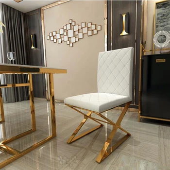 Златен стол за Хранене, с рамка от неръждаема стомана, Комплект от 4 кожени столове за офис, кухня, спалня, Модерна маса за хранене и изпражненията