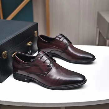 MCC007/ мъжки висококачествени кожени обувки в света на стил, на първия слой, мъжки кожени обувки от телешка кожа, новост 2022 г., британската тенденция, мъжки обувки с остър пръсти