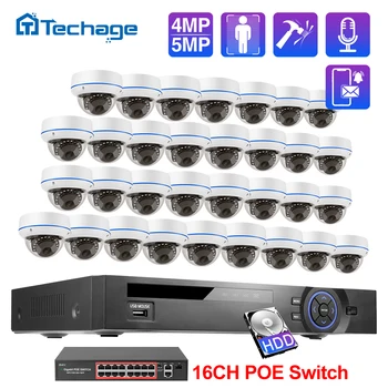 Techage H. 265 32CH 4MP 5MP POE Система за видеонаблюдение Антивандальная IP камера Аудиозапис, Разпознаване на лица видео Наблюдение