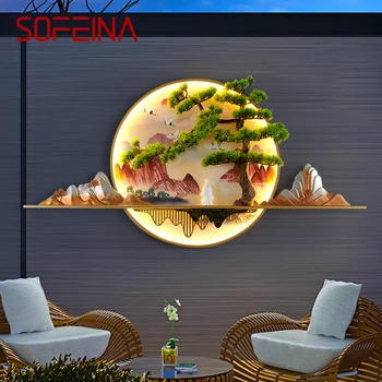 Слънчеви стенни лампа SOFEINA, Творчески борова Кръгла пейзаж, водоустойчив стенни картина, украса на вътрешния двор на вилата
