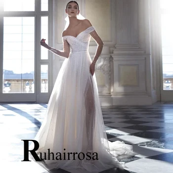 Луксозна Сватбена рокля Трапецовидна форма с Открити Рамене, Расшитое Формовани, От Рухера, Сшитое на Поръчка Vestido De Casamento