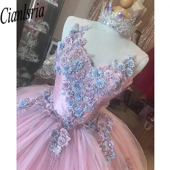 Розови Буйни рокли Принцеса с 3D Флорални кружевными апликации, Корсет, Хубава премяна за рождения Ден на 16