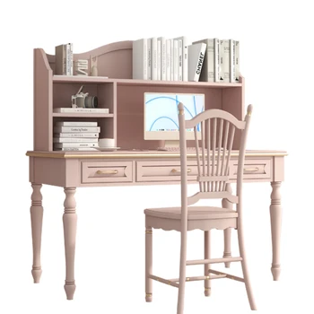 Комбинация компютър, бюро и стол Розов бюро с рафт за книги Офис бюро Комбинация мебели за кабинет