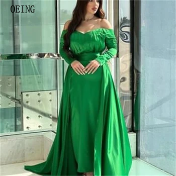 OEING Елегантна зелена рокля трапецовидна форма с открити рамене за официални случаи с Дължина до пода рокля за бала възпитаници от Саудитска Арабия, женски рокли за бала