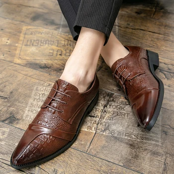 Мъжки Британска Черна Бизнес официалната дрехи, Обувки Дерби Кожени Кафяви Сватбени мъжки обувки Вечерни обувки Oxfords Безплатна доставка