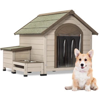 Уличен къщичка за кучета от мура с отворен покрив е идеален за малки и средни кучета. С кутия за съхранение, да повдигнат станция на подаване на