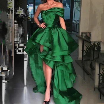 2023 Абитуриентски рокли за бала, Атласное Дълга Рокля за Сватбени партита, Дамско Елегантно Луксозно Коктейл Зелена рокля с пискюли