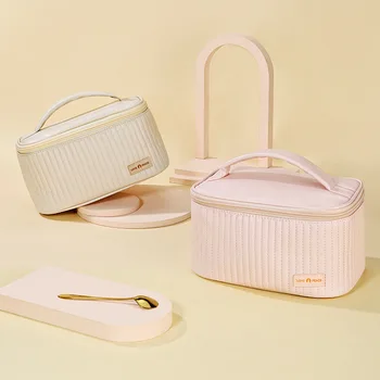 Дамска кожена чанта за тоалетни принадлежности с Голям капацитет, скъпа чанта-калъф, Преносим кутия-органайзер за грим цветове за сладолед, косметичка за жени