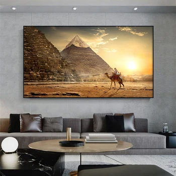 Египетските Пирамиди, Плакати, печат върху платно, картина с пейзаж Камила в пустинята, Картина за хола, Домашен Проба стена художествен Декор Cuadros