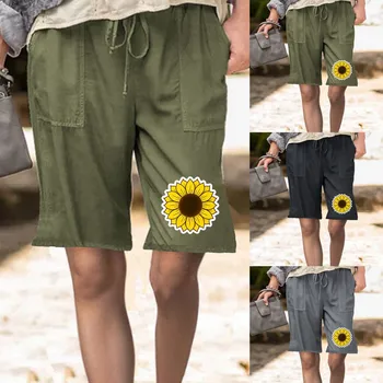 Дамски Ежедневни панталони с имитация на Цветята принта, Свободна за Кацане на кръста, Голям джоб