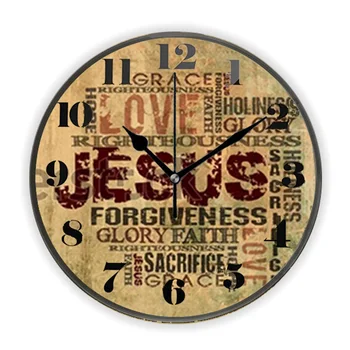 Гръндж Религиозен Стих от Библията, цитиран от Исус, Казвайки на думата, Големи стенни часовници и за християнски аксесоари за дома, художествени стенни часовници за подарък на хол