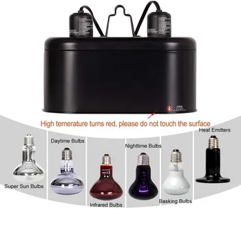 Лампа с абажуром UVB Светлина, Двойна Шапка за лампа с влечуги, Комбиниран дизайн интеграция, Комплект лампи за топлинна осветление, Държач за крушка, Емитер абажура