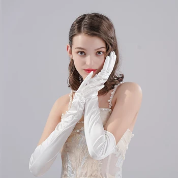 Сватбени аксесоари за булката, Къси Бели Дълги Летни Копринени ръкавици, Елегантна парти за жени