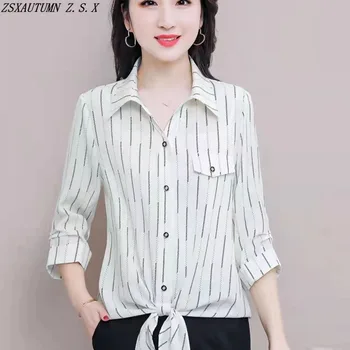 Корейската Новата Пролетно-лятна риза, Дамски Висококачествени Елегантни Модни Реколта Провиснал ежедневни блузи, универсална фина проста Блуза, дамски