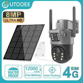 UTOOEE 4K 8MP 4G Двухобъективная PTZ Слънчево помещение С два Екрана PIR Проследяване на човек Външна WIFI Камера за видеонаблюдение IP камера