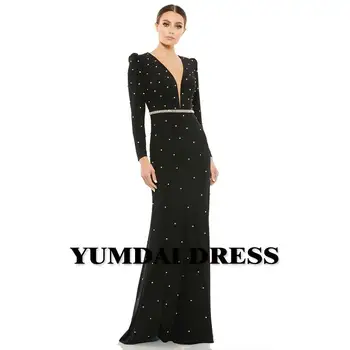 Луксозно Секси вечерна рокля с черни пайети, Скъп Официален Костюм за изяви на сцената, Специално отворена европа рокля висша мода с V-образно деколте