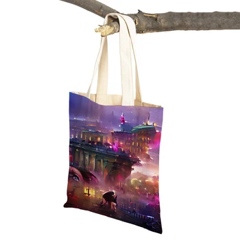 Дамски чанти за пазаруване с аниме-графити, Пътни чанти, Двойна ежедневни Холщовая чанта с принтом, Токио, Берлин и Манила, Рио, Найроби, Чанта за пазаруване