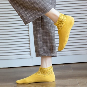 5 двойки модерни къси чорапи със завързана на ръба, обикновена нескользящие чорапи за жените, меки дишащи чорапи до глезена за момичета, изпратени на случаен цвят