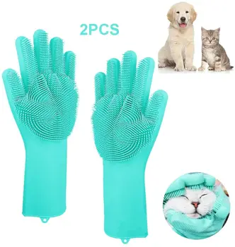 Ръкавици за почистване на домашни любимци, Шампоан за къпане на Кучета, Котки, Ръкавица за миене на Съдове, Магическа Гъба за миене на съдове, Силиконова Ръкавица за отстраняване на косата