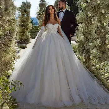 Hochzeitskleid, прекрасни сватбени рокли с деколте сърце, отворени рамене, ухилен сватбени рокли Vestidos De Новия