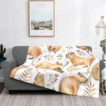 Безшевни модел с капибарами и листа, фланелен одеяла, забавно, покривки за легла, разтегателен диван 150*125 см, Плюшевое коварен одеяло