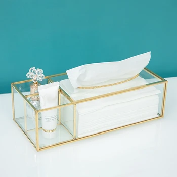 Златната кутия за салфетки Правоъгълни Прозрачна Стъклена Хартиена кутия за салфетки За домашно Диспенсера за салфетки Геометрична стъклена кутия за салфетки