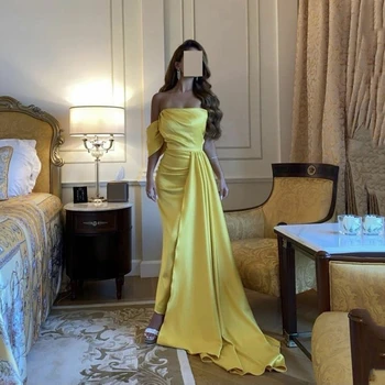 Вечерни рокли От жълт сатен Doymeny, Русалка Рокля на Шаферка 2024, Рокля за бала от Саудитска Арабия За жени
