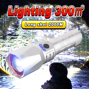 Ултра Мощен Led Фенерче Long Shot 2000М USB Акумулаторна Фенерче Висока Мощност XHP360 LED Flash Light Мащабируем Тактически Фенер