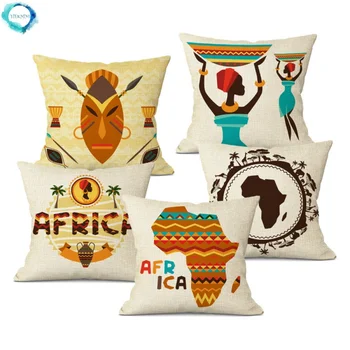Калъфка за възглавница в африканския стил, Бельо, с изображение на Животно, Африкански етнически мотиви по поръчка, с принтом, Украса за дома на дивана, Калъфка за възглавница