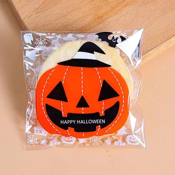 Подарък за опаковане на тема Хелоуин, Грозни Чанти за Предложения за Хелоуин, Дизайн на Призрачна Тиква, Самозалепващи Опаковки за шоколадови Бонбони и бисквити за Празнично Забавление