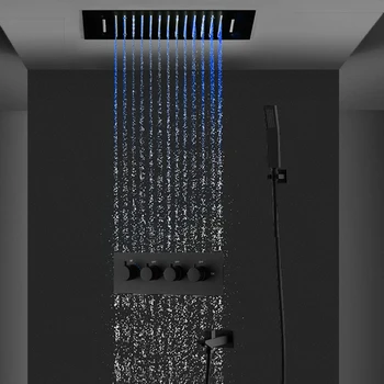 Скрит Тавана led Дъждовна Зала Водопад, Термостатичен Комплект За душ в банята 360X500 mm, МАТОВО черно
