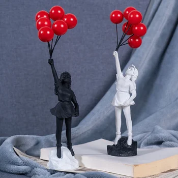 Скулптура Banksy в Скандинавски Стил, Статуята е от смола, Начало Декор, Летящ на въздушен балон, Художествена фигурка за момичета, декорации за всекидневна