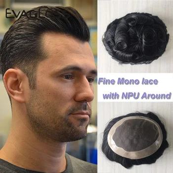 Мъжка перука от естествена човешка коса Remy, Дишаща система за подмяна на косата NPU с центъра на Моно-дантела, Ръчно изработени, на мъжка перука перука