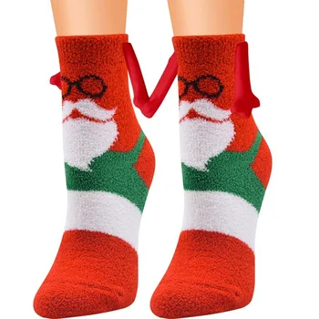 Коледни Мультяшные Плюшени Магнитни Чорапи, ръка За Ръка, Чорапи известни Личности, Чорапи за Двойки, Модни Забавни Творчески Коледни Подаръци