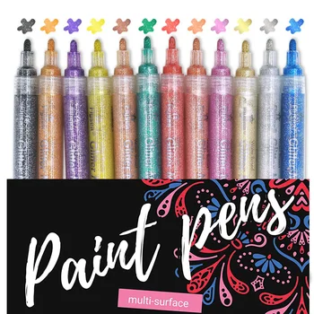 12 Блестящи цветни маркери химикалки Акрилни блестящи връхчета Ultra Middle Point 2,0 мм Писалка за рисуване наскальной живопис САМ Crafts