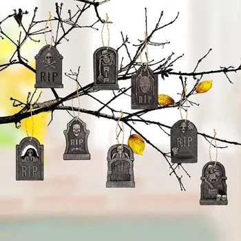 Украса за парти в чест на Хелоуин, висящи украшения за надгробни камъни на Хелоуин, висящи етикети за парти с духове