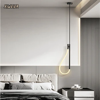 Просто модерна и креативна нощна подвесная полилей за хола Италиански дизайнер оптична светещо въже дълга полилей